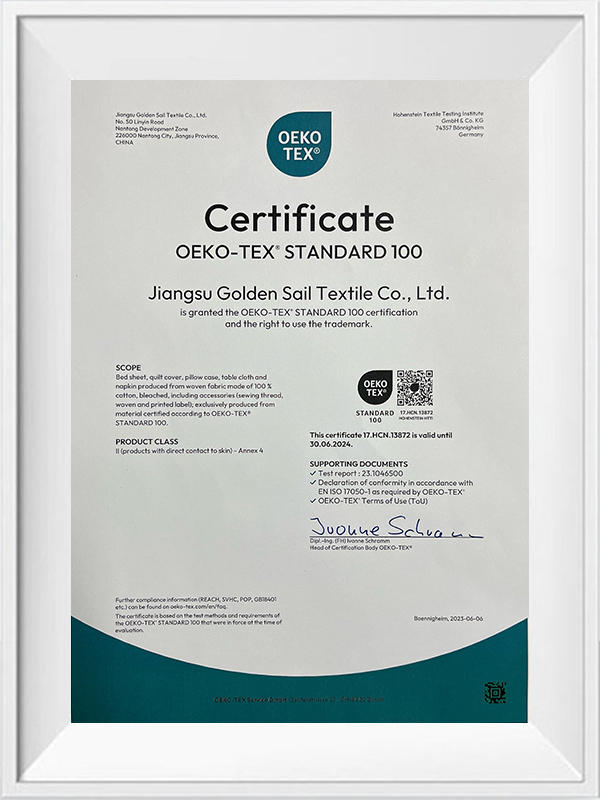 Certificate oeko-tex standard 100